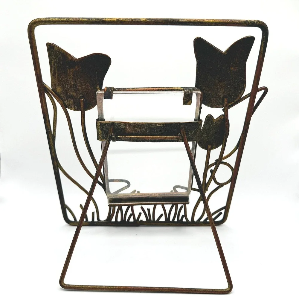 Metal Tulip Picture Frame Floral Tulip Rustic Folk Art Tabletop Photo Holder